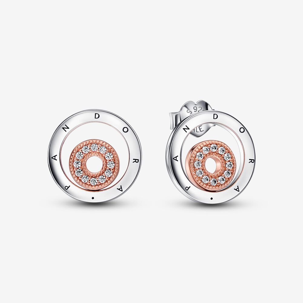 pandora  s925 signature multi-ring two-tone stud earrings