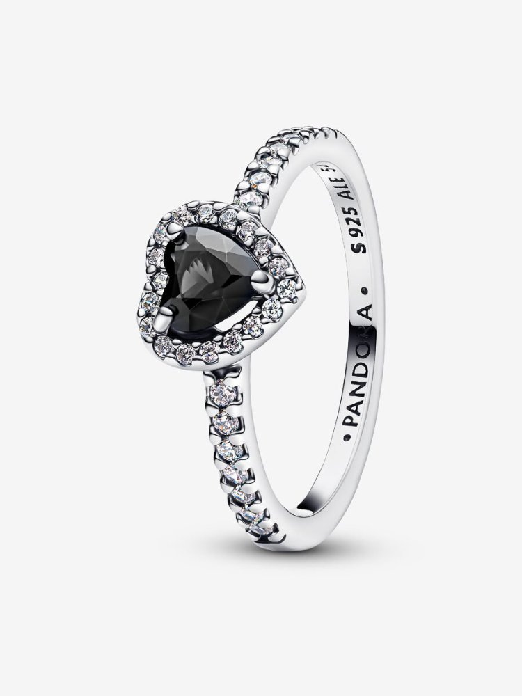 pandora Elevated Black Heart Ring