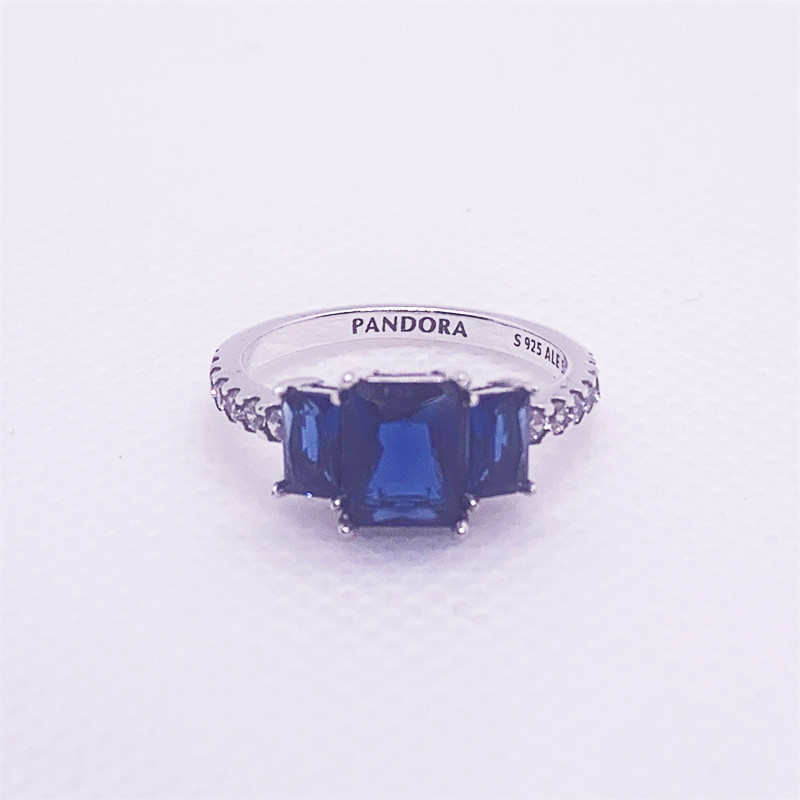 PANDORA Blue Rectangular Three Stone Sparkling Ring
