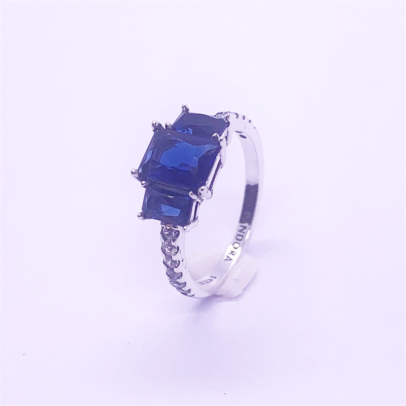 PANDORA Blue Rectangular Three Stone Sparkling Ring