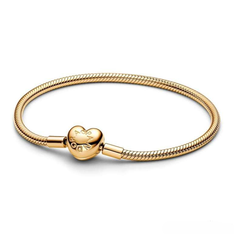 Pandora Moments Gold Snake chain gold-plated bracelet with heart clasp