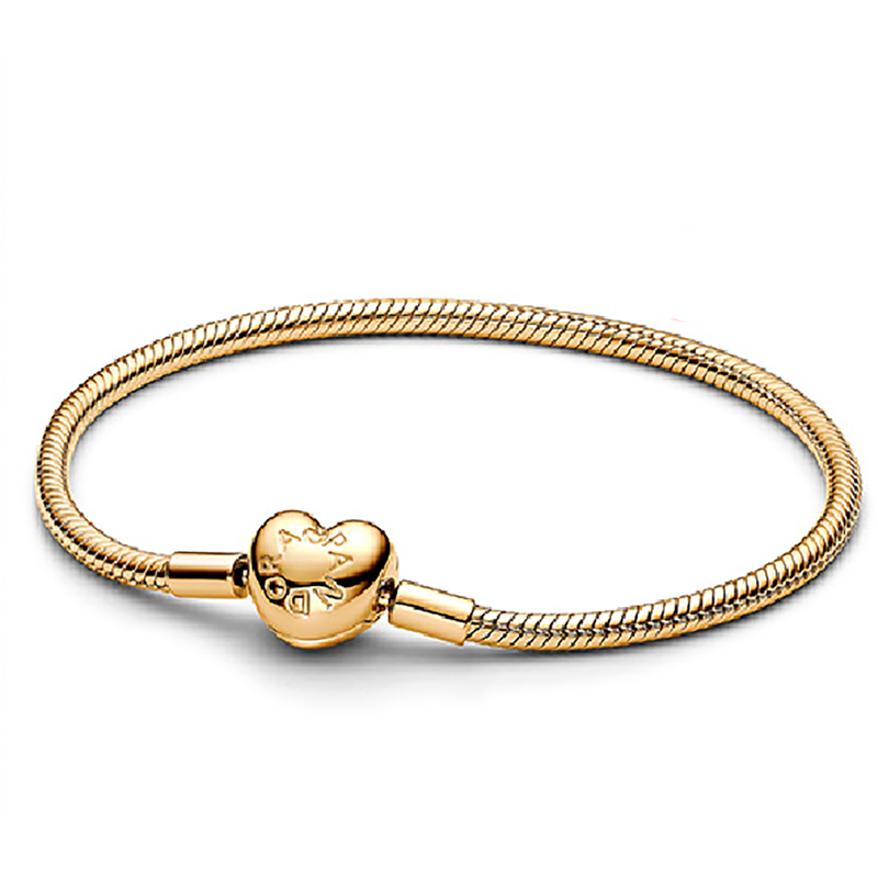 Pandora Moments Gold Snake chain gold-plated bracelet with heart clasp