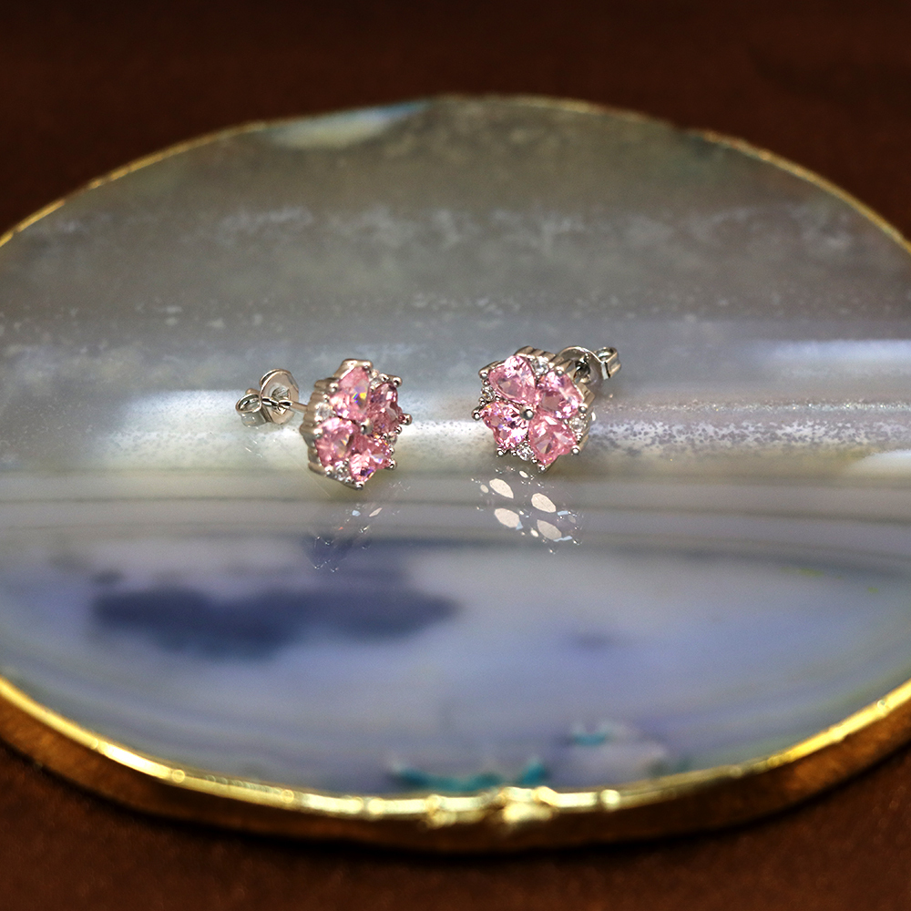 Small Citrine Flower Stud Earrings – Pink Gemstone November Birthstone, Perfect Gift for Her or Girl