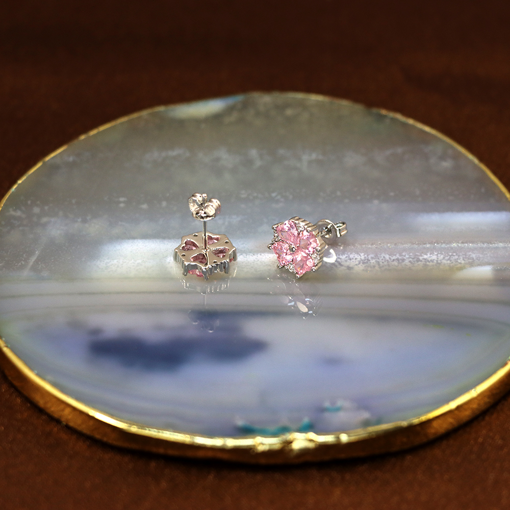 Small Citrine Flower Stud Earrings – Pink Gemstone November Birthstone, Perfect Gift for Her or Girl