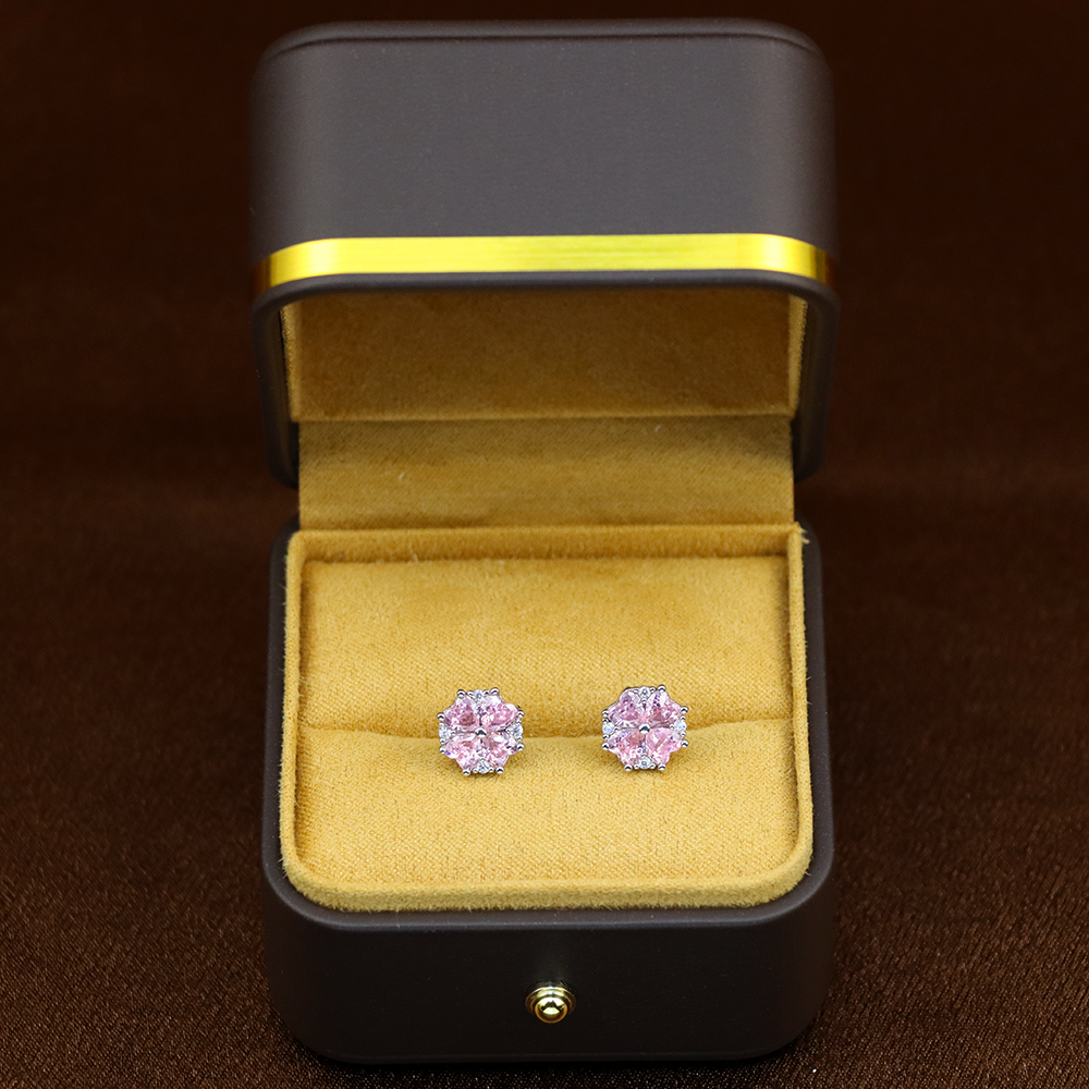 Small Citrine Flower Stud Earrings – Pink Gemstone November Birthstone, Perfect Gift for Her or Girl