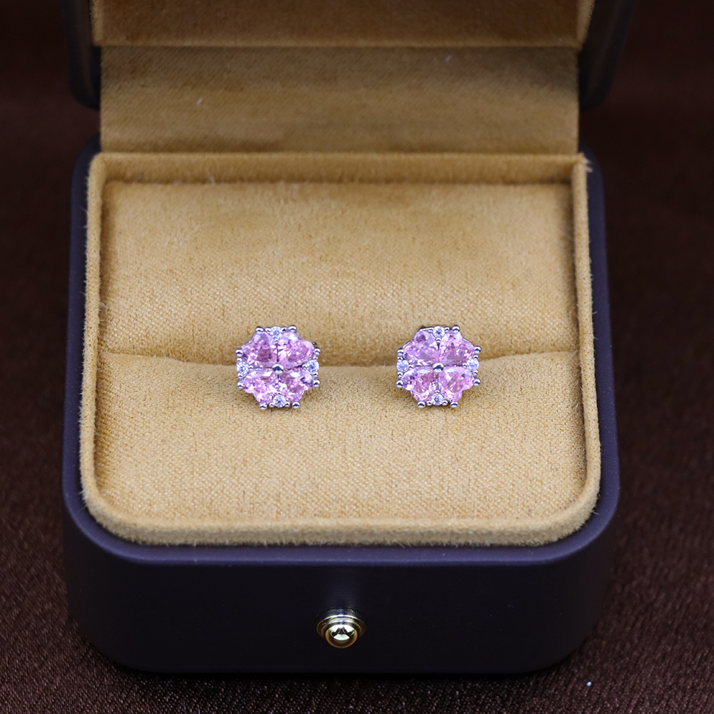 Small Citrine Flower Stud Earrings – Pink Gemstone November Birthstone, Perfect Gift for Her or Girl