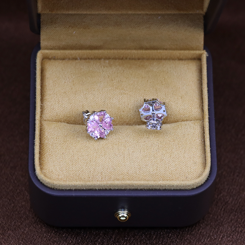 Small Citrine Flower Stud Earrings – Pink Gemstone November Birthstone, Perfect Gift for Her or Girl