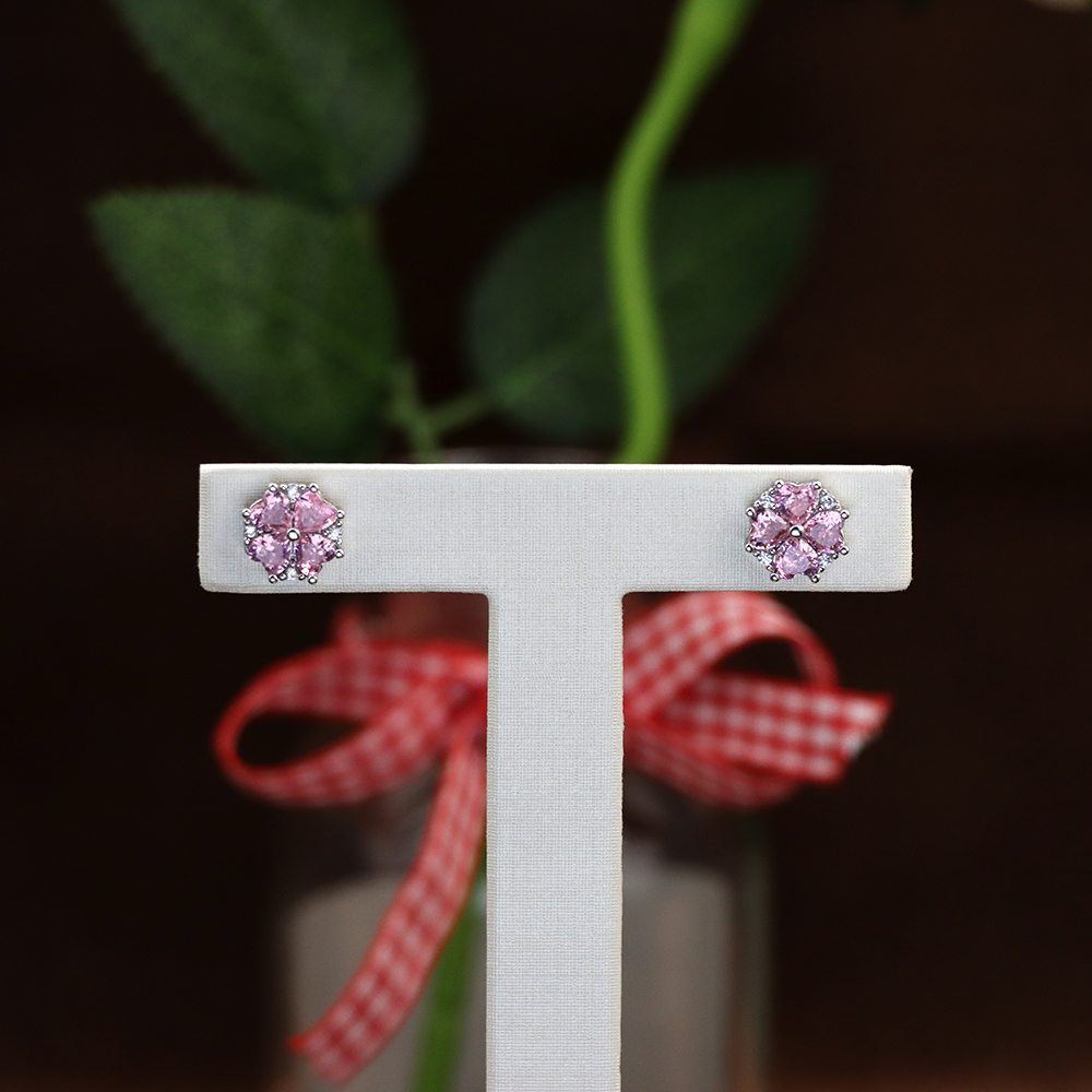 Small Citrine Flower Stud Earrings – Pink Gemstone November Birthstone, Perfect Gift for Her or Girl