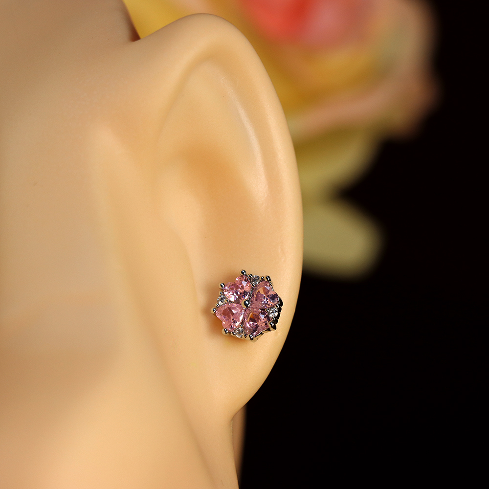 Small Citrine Flower Stud Earrings – Pink Gemstone November Birthstone, Perfect Gift for Her or Girl