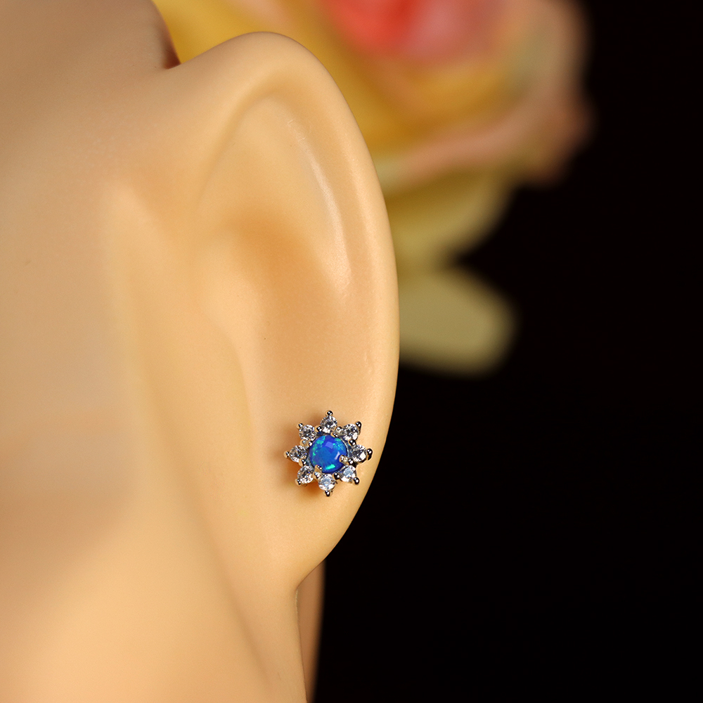 Halo Opal Earrings with Diamond Simulants – White Opal Cabochon Studs, October Birthstone, Genuine Gemstone