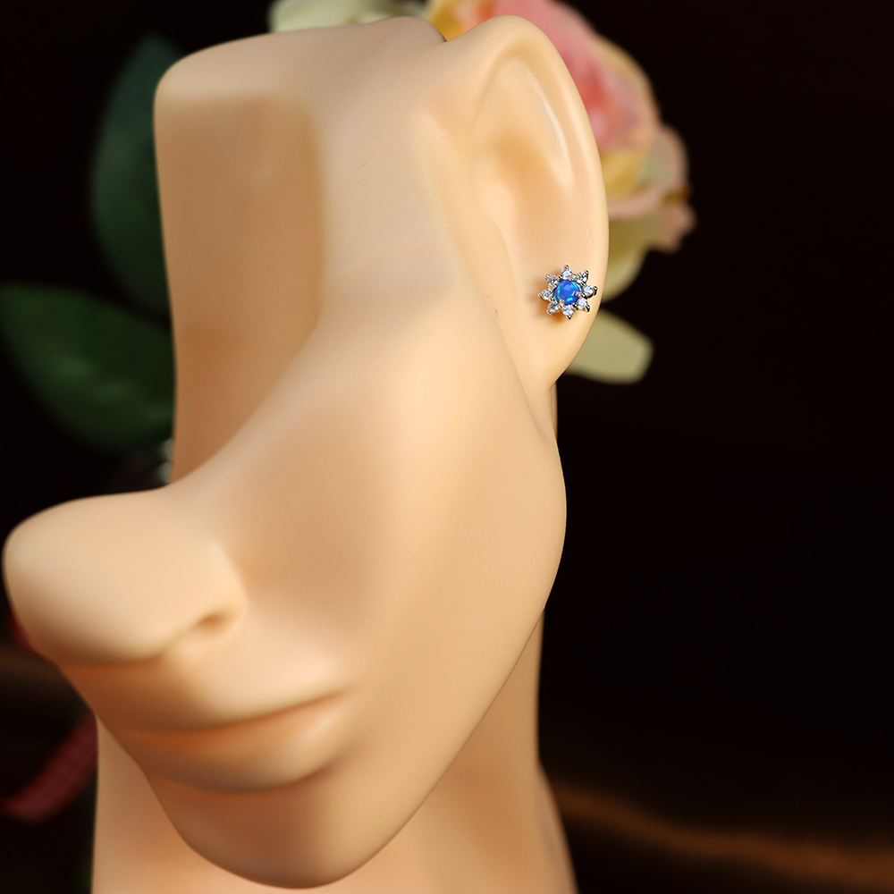 Halo Opal Earrings with Diamond Simulants – White Opal Cabochon Studs, October Birthstone, Genuine Gemstone