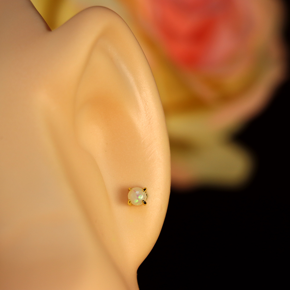 Small white Opal Stud Earrings, Dainty Piercing Tiny Earrings, Minimalist Earrings