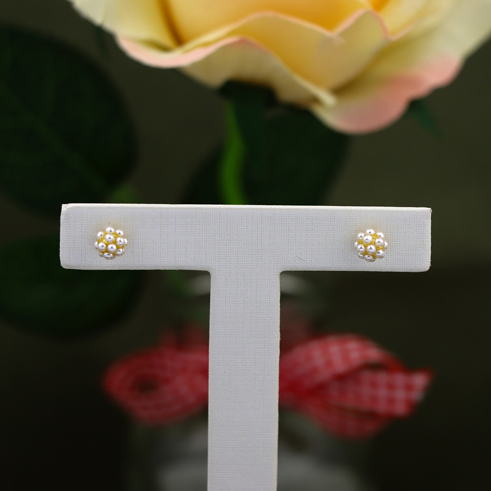 Gold-Plated Sterling Silver Pearl Cluster Stud Earrings – Perfect Birthday Gift for Her, Elegant Pearl Jewelry