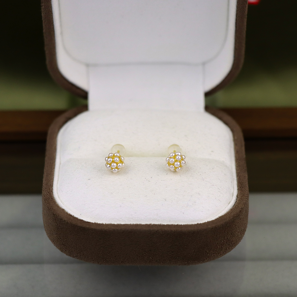 Gold-Plated Sterling Silver Pearl Cluster Stud Earrings – Perfect Birthday Gift for Her, Elegant Pearl Jewelry