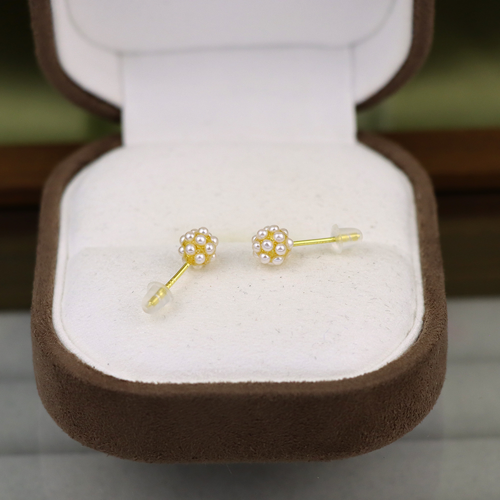 Gold-Plated Sterling Silver Pearl Cluster Stud Earrings – Perfect Birthday Gift for Her, Elegant Pearl Jewelry