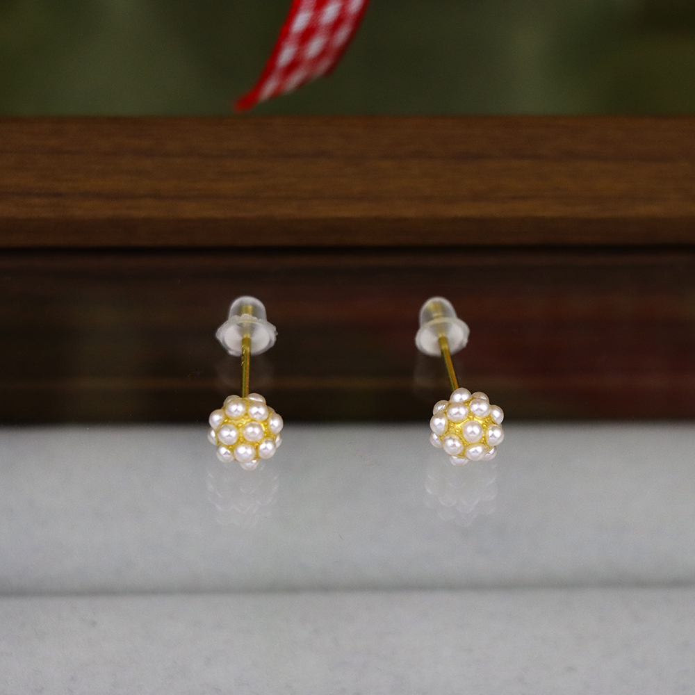 Gold-Plated Sterling Silver Pearl Cluster Stud Earrings – Perfect Birthday Gift for Her, Elegant Pearl Jewelry