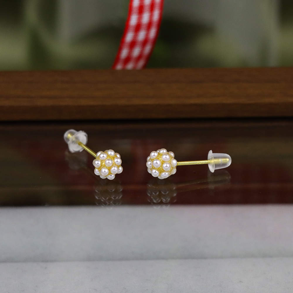 Gold-Plated Sterling Silver Pearl Cluster Stud Earrings – Perfect Birthday Gift for Her, Elegant Pearl Jewelry