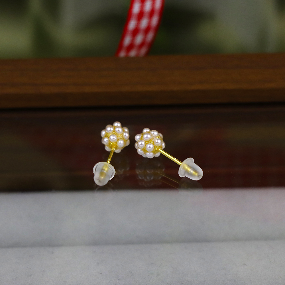 Gold-Plated Sterling Silver Pearl Cluster Stud Earrings – Perfect Birthday Gift for Her, Elegant Pearl Jewelry