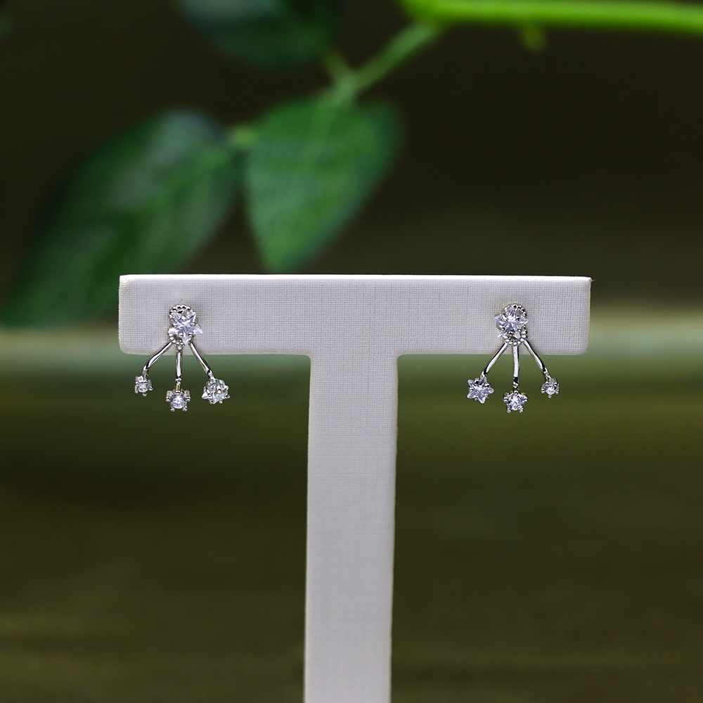 925 Sterling Silver Triple Crystal Star Ear Jacket Stud Earrings – Dazzling Celestial Jewelry