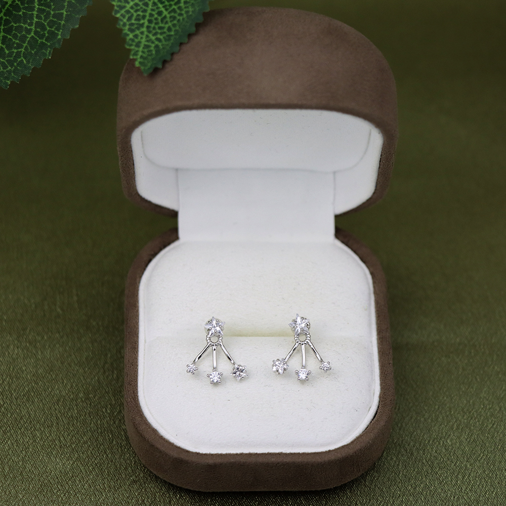 925 Sterling Silver Triple Crystal Star Ear Jacket Stud Earrings – Dazzling Celestial Jewelry
