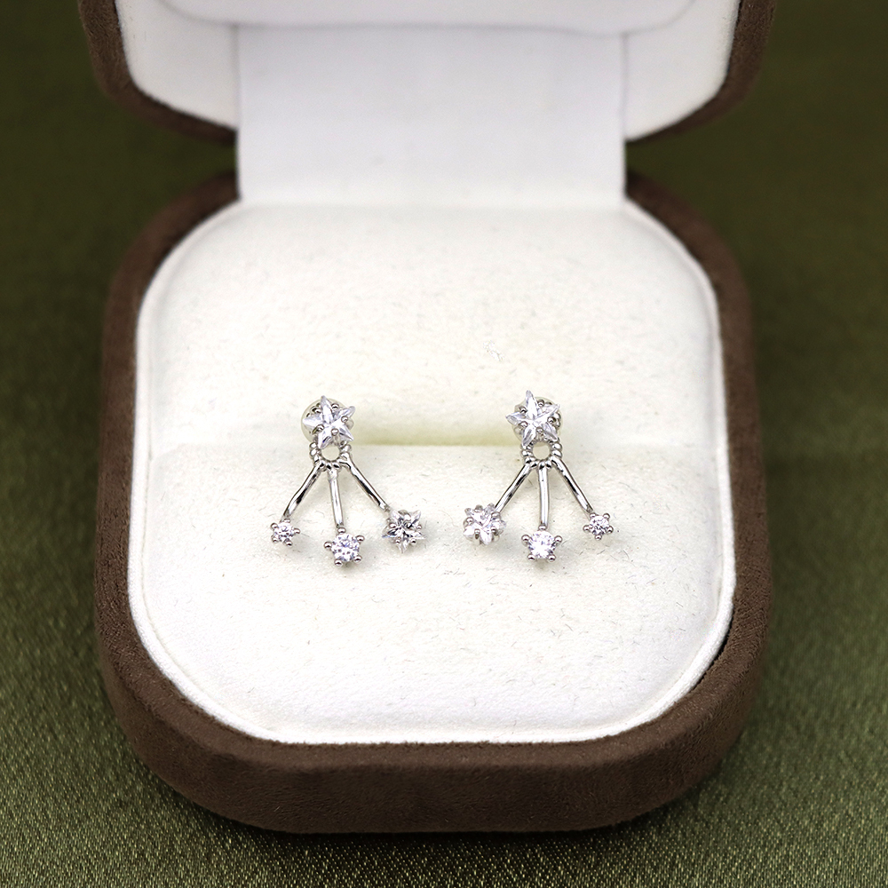925 Sterling Silver Triple Crystal Star Ear Jacket Stud Earrings – Dazzling Celestial Jewelry