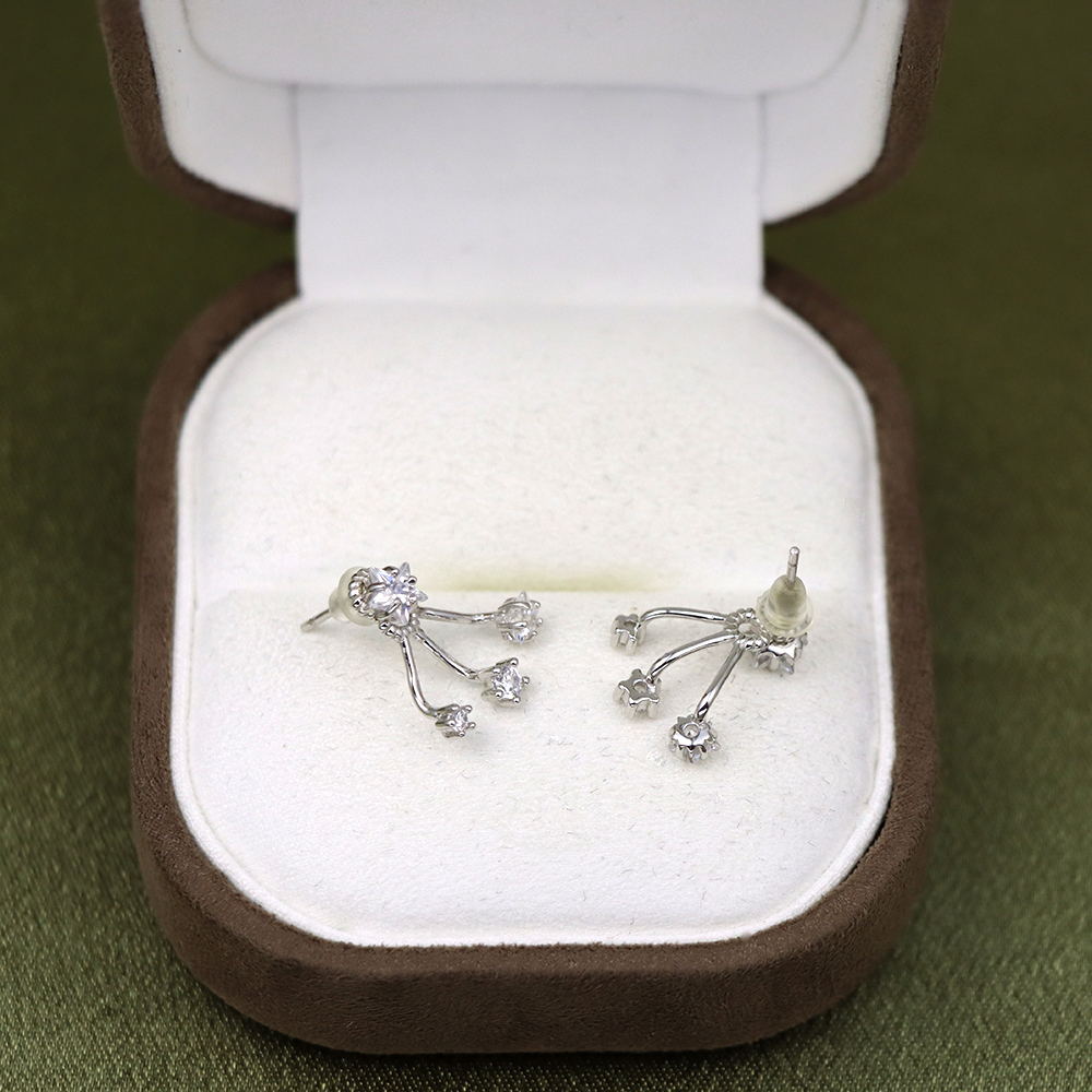 925 Sterling Silver Triple Crystal Star Ear Jacket Stud Earrings – Dazzling Celestial Jewelry