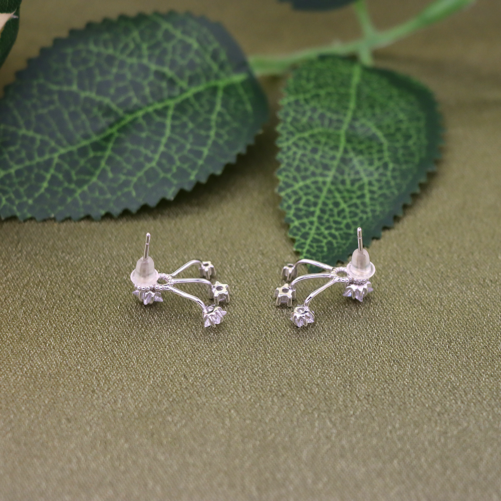 925 Sterling Silver Triple Crystal Star Ear Jacket Stud Earrings – Dazzling Celestial Jewelry