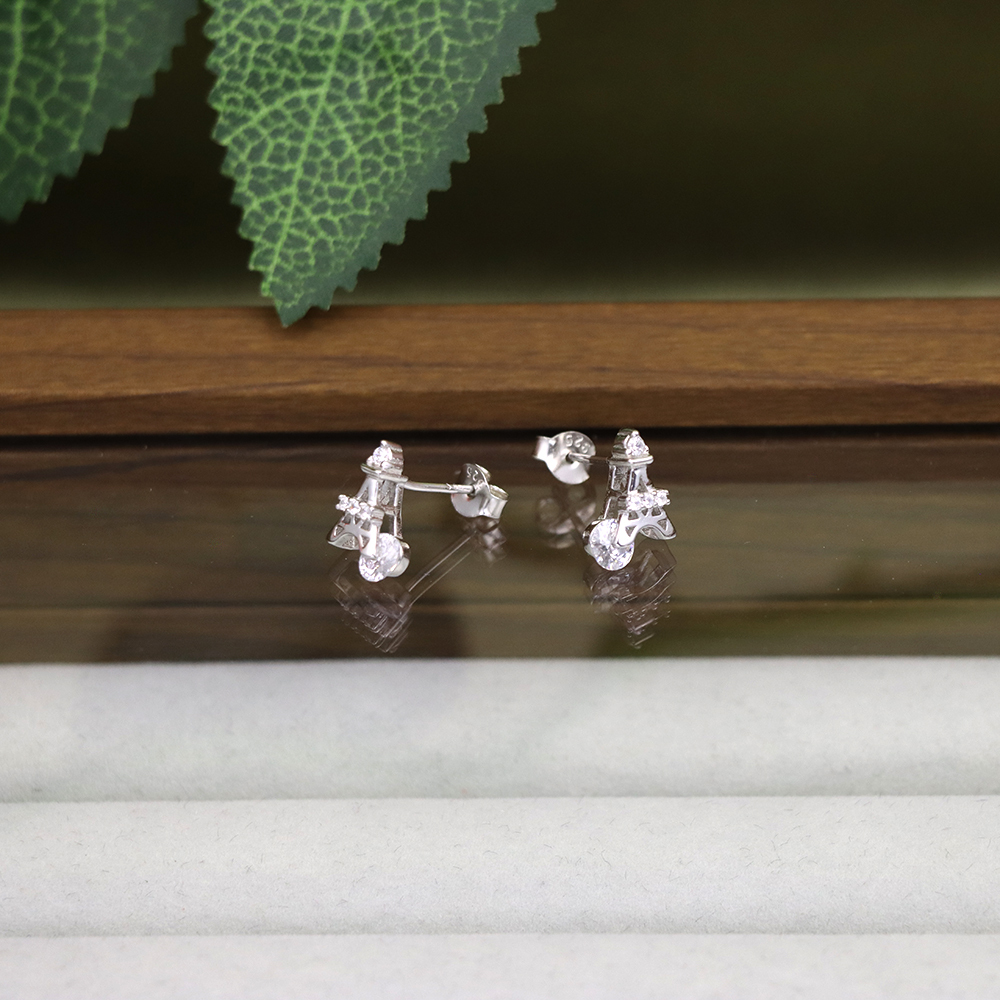 S925 Sterling Silver Eiffel Tower Stud Earrings for Women with CZ Diamonds