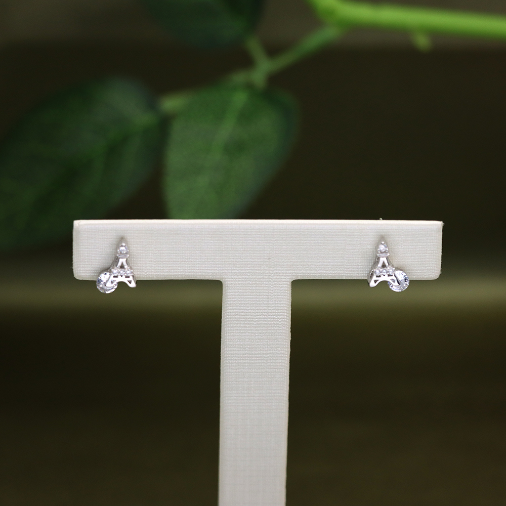 S925 Sterling Silver Eiffel Tower Stud Earrings for Women with CZ Diamonds