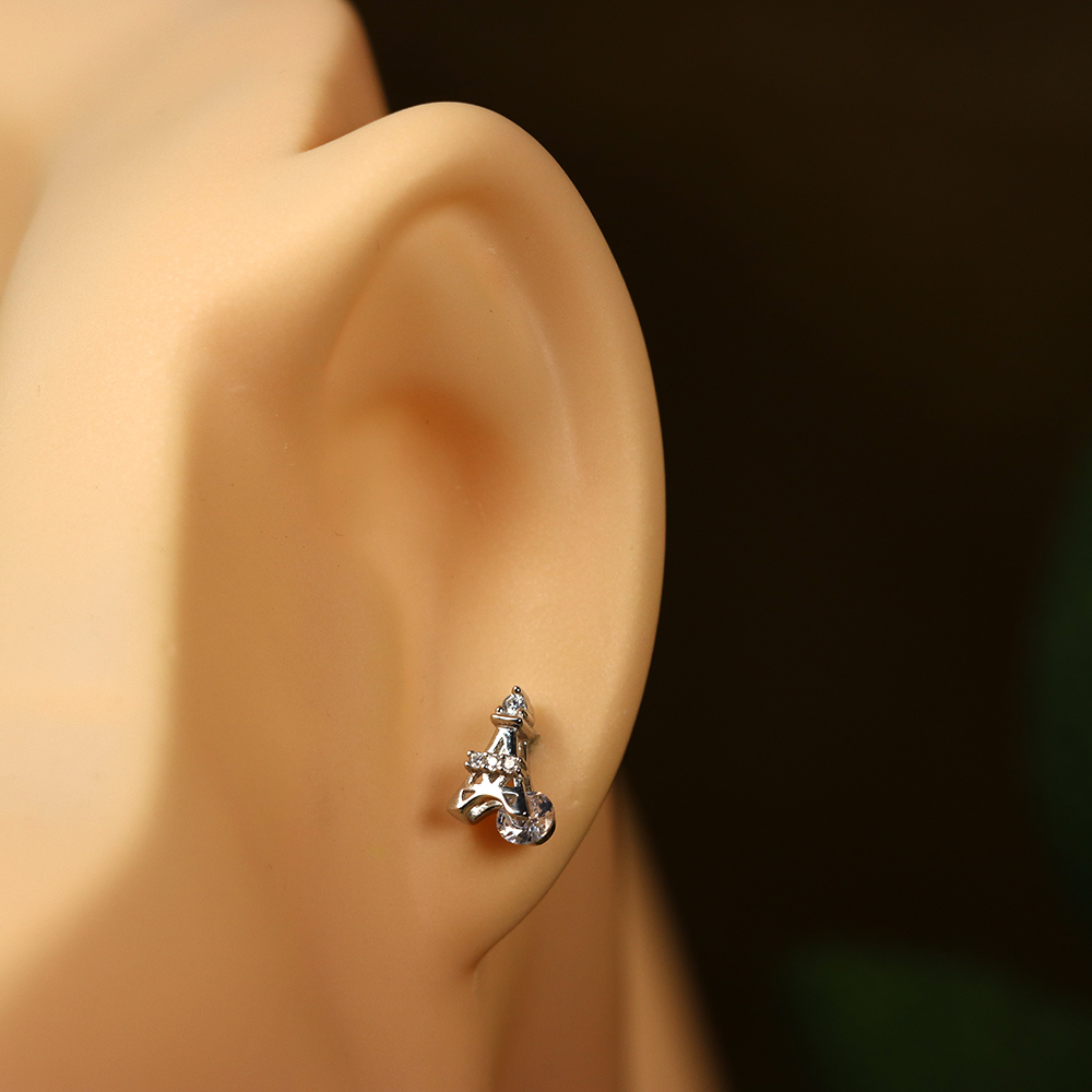 S925 Sterling Silver Eiffel Tower Stud Earrings for Women with CZ Diamonds