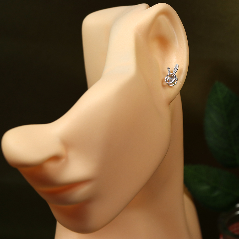 S925 Sterling Silver Rabbit Stud Earrings for Women with Zirconia Accents