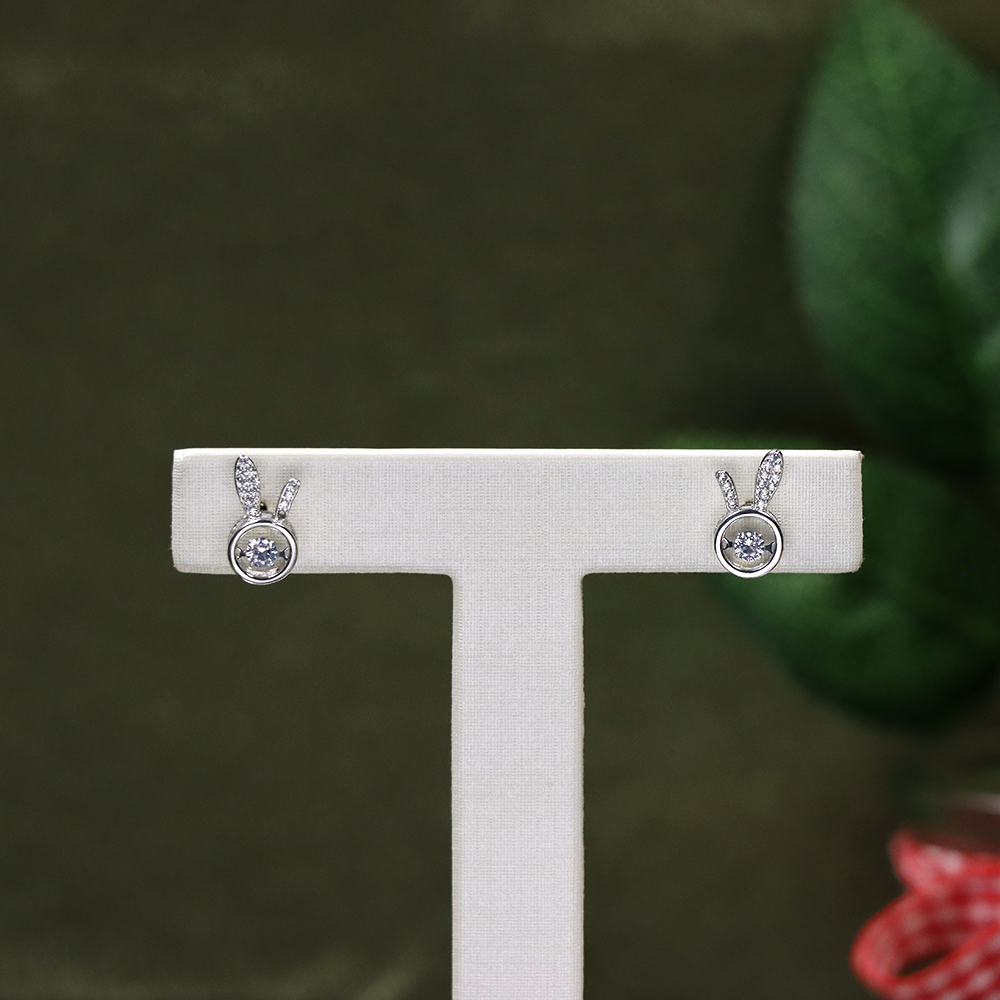 S925 Sterling Silver Rabbit Stud Earrings for Women with Zirconia Accents