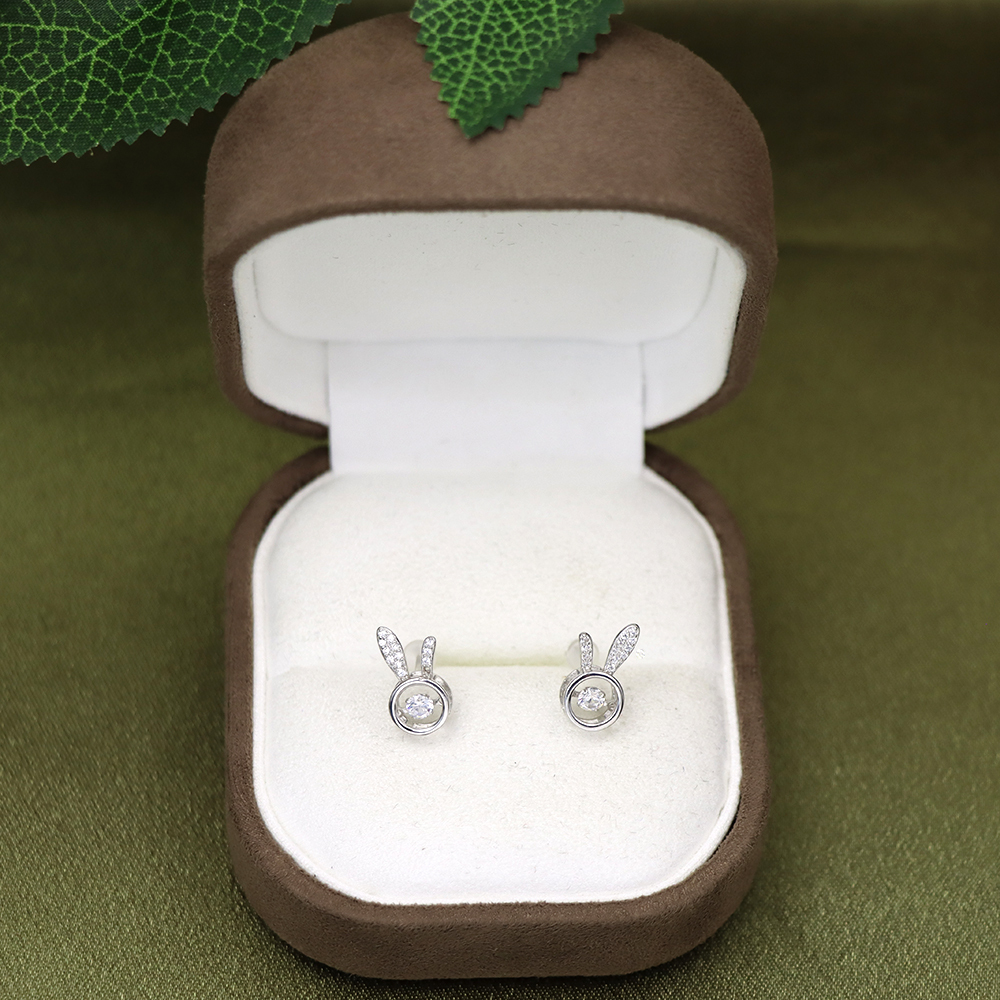 S925 Sterling Silver Rabbit Stud Earrings for Women with Zirconia Accents