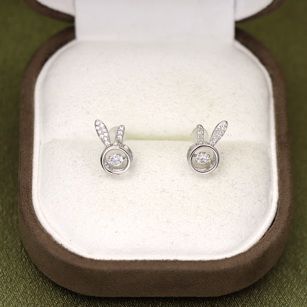 S925 Sterling Silver Rabbit Stud Earrings for Women with Zirconia Accents