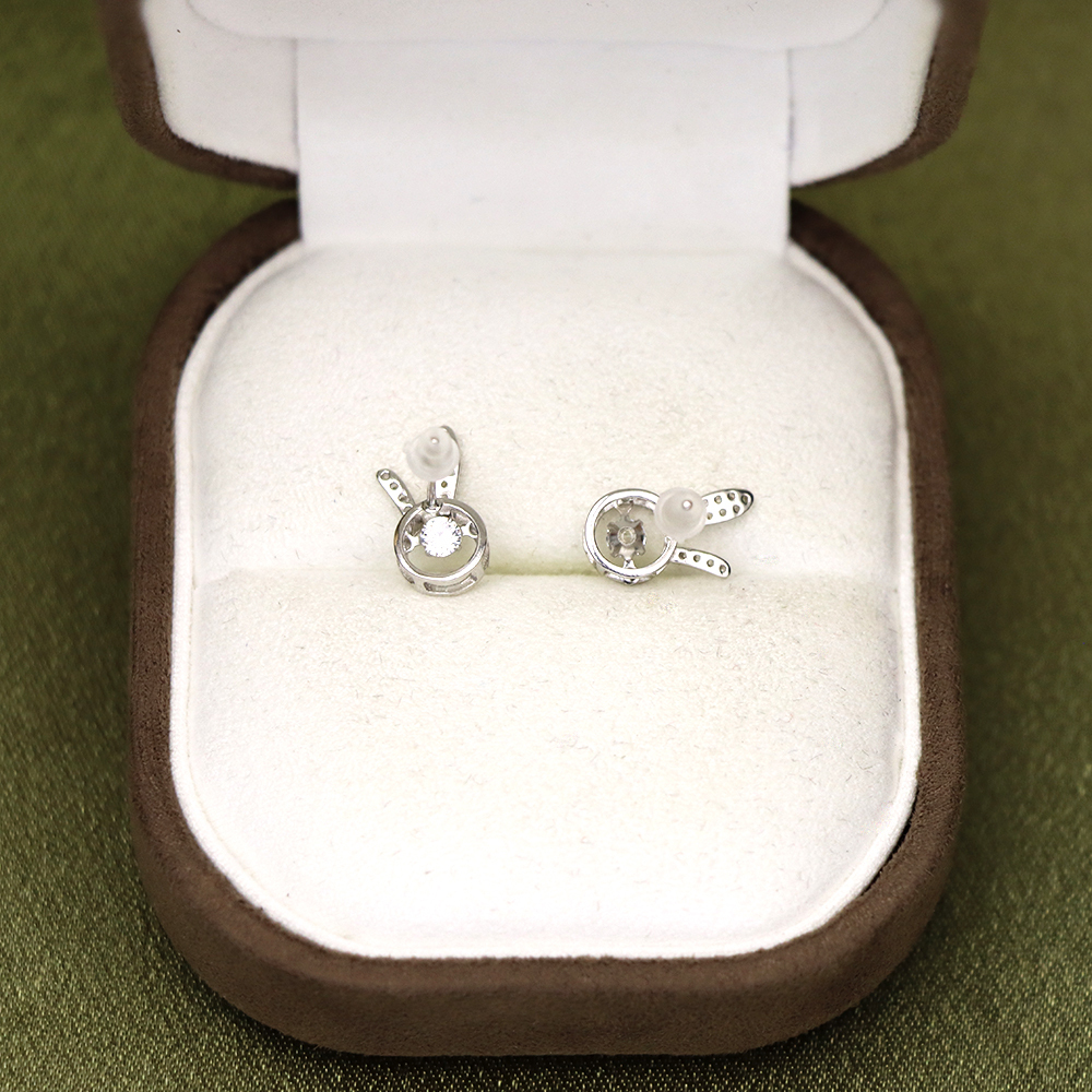S925 Sterling Silver Rabbit Stud Earrings for Women with Zirconia Accents