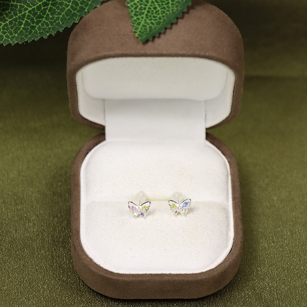 S925 Sterling Silver Butterfly Stud Earrings - Pink and Blue Mini Butterfly Earrings