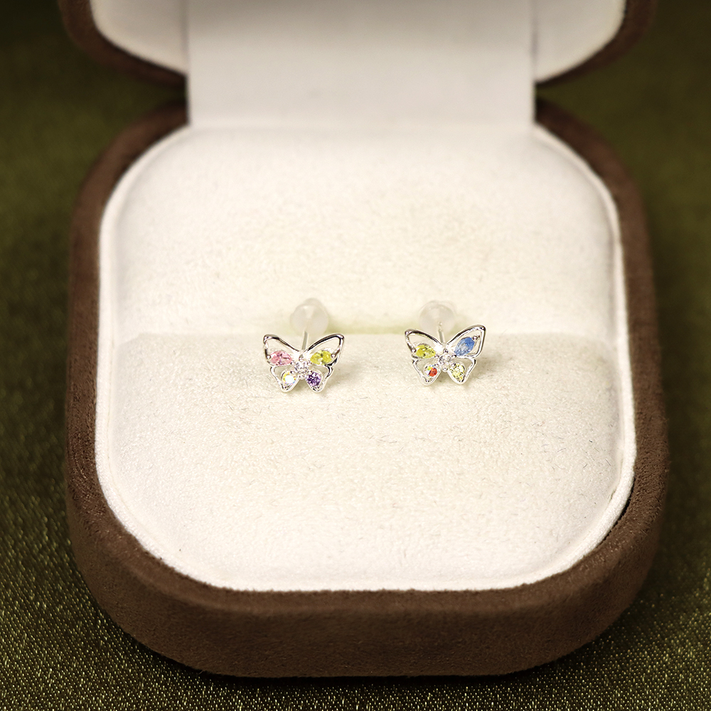 S925 Sterling Silver Butterfly Stud Earrings - Pink and Blue Mini Butterfly Earrings