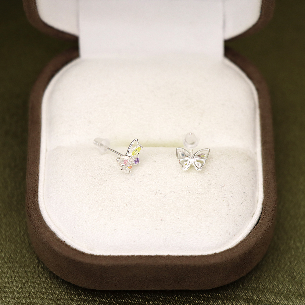 S925 Sterling Silver Butterfly Stud Earrings - Pink and Blue Mini Butterfly Earrings