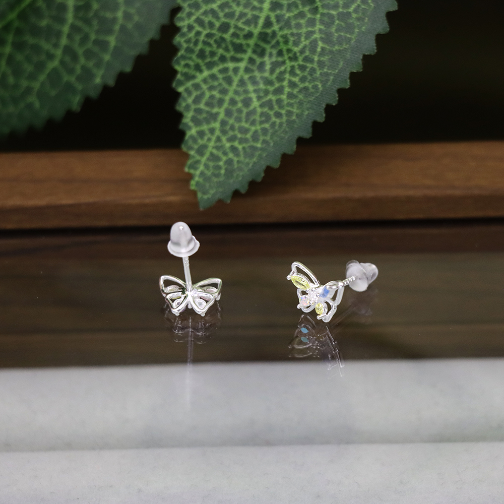 S925 Sterling Silver Butterfly Stud Earrings - Pink and Blue Mini Butterfly Earrings