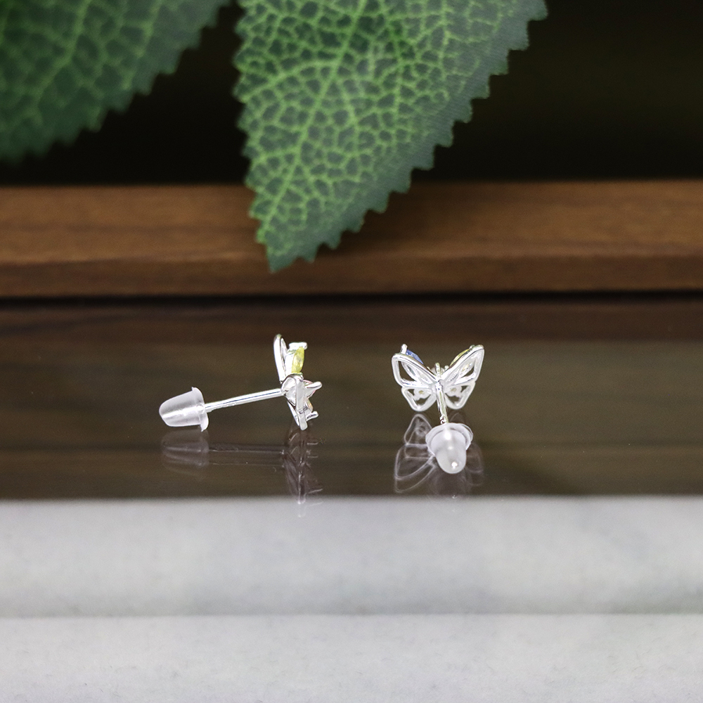 S925 Sterling Silver Butterfly Stud Earrings - Pink and Blue Mini Butterfly Earrings