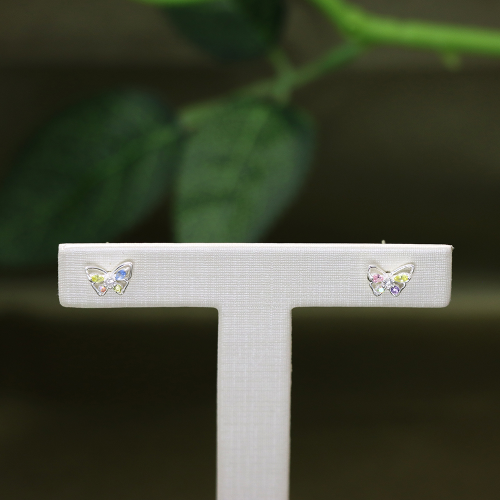 S925 Sterling Silver Butterfly Stud Earrings - Pink and Blue Mini Butterfly Earrings
