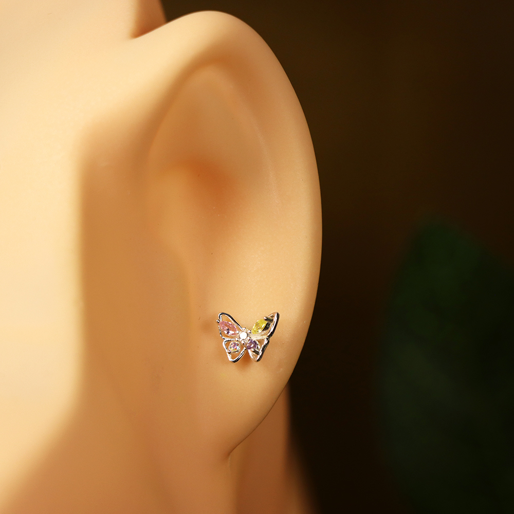 S925 Sterling Silver Butterfly Stud Earrings - Pink and Blue Mini Butterfly Earrings