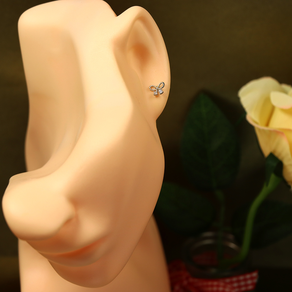 S925 Sterling Silver  Fine Silver Bowknot Zirconia Stud Earrings - Mini Minimalist Ear Accessories