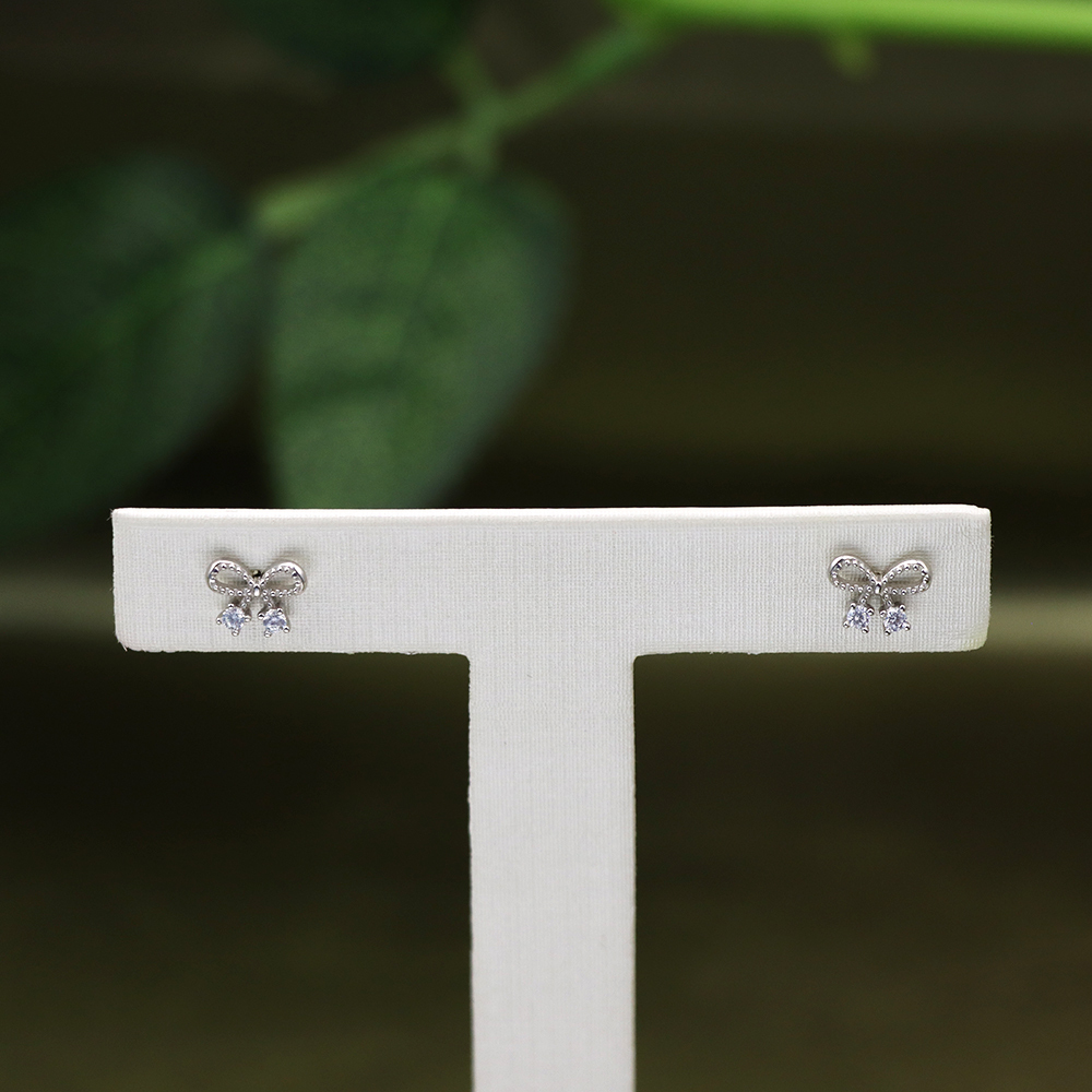 S925 Sterling Silver  Fine Silver Bowknot Zirconia Stud Earrings - Mini Minimalist Ear Accessories