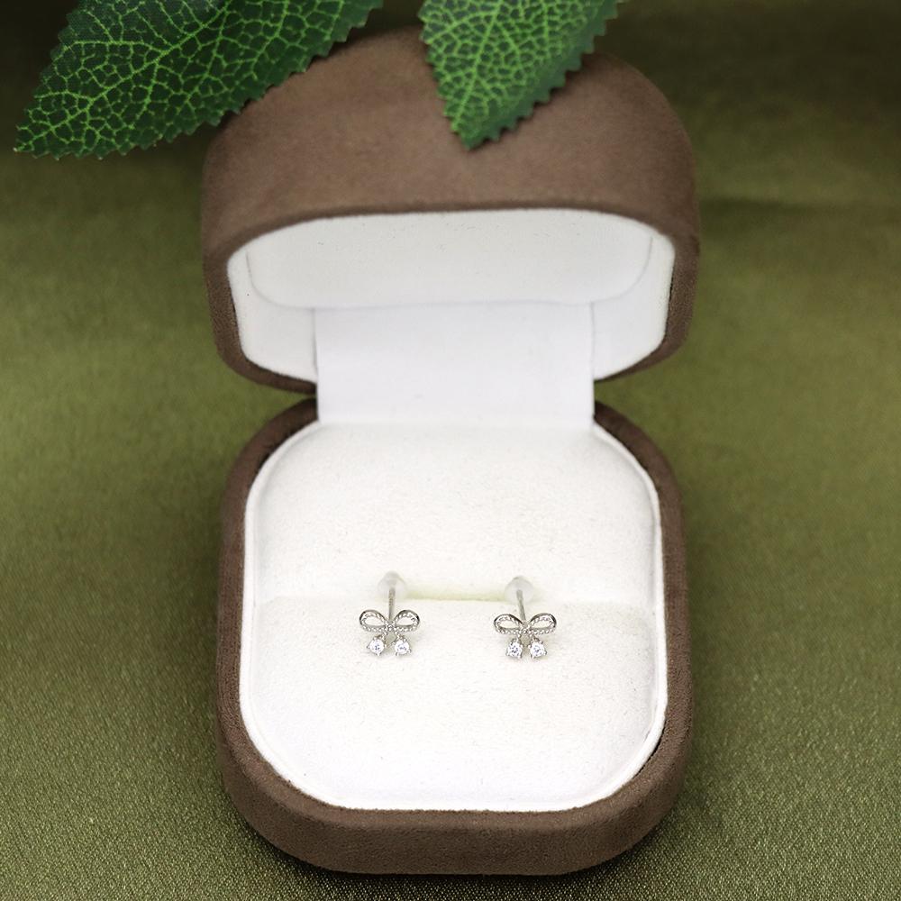 S925 Sterling Silver  Fine Silver Bowknot Zirconia Stud Earrings - Mini Minimalist Ear Accessories