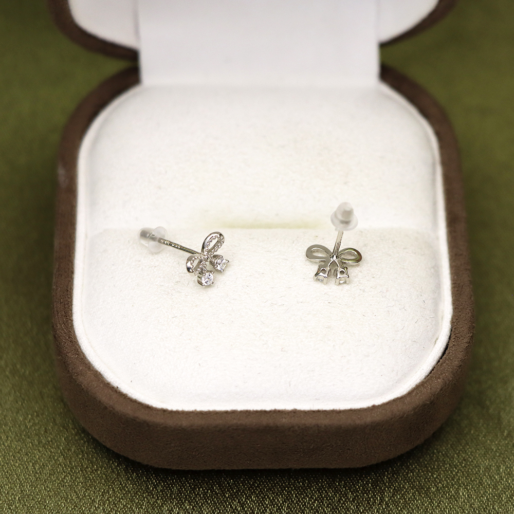 S925 Sterling Silver  Fine Silver Bowknot Zirconia Stud Earrings - Mini Minimalist Ear Accessories