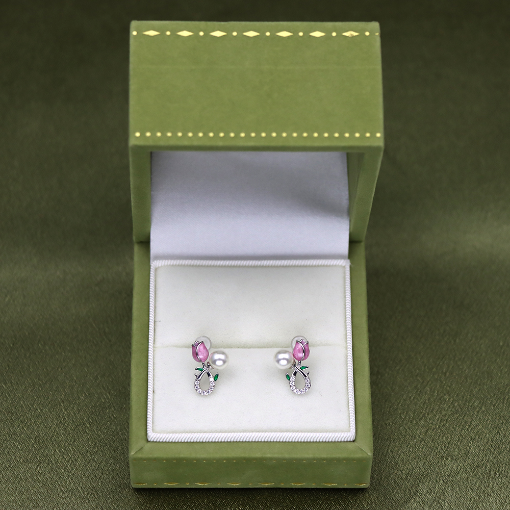 925 Sterling Silver Pink Tulip Stud Earrings for Women