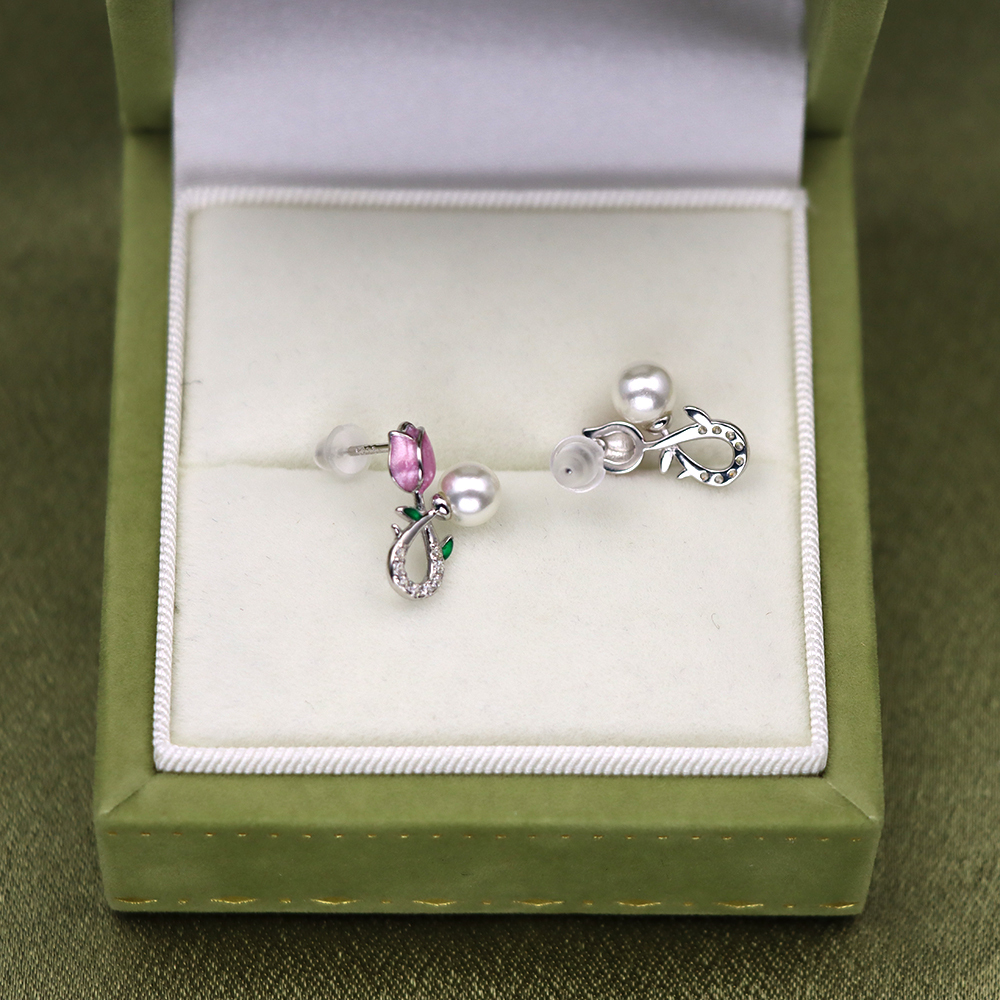 925 Sterling Silver Pink Tulip Stud Earrings for Women