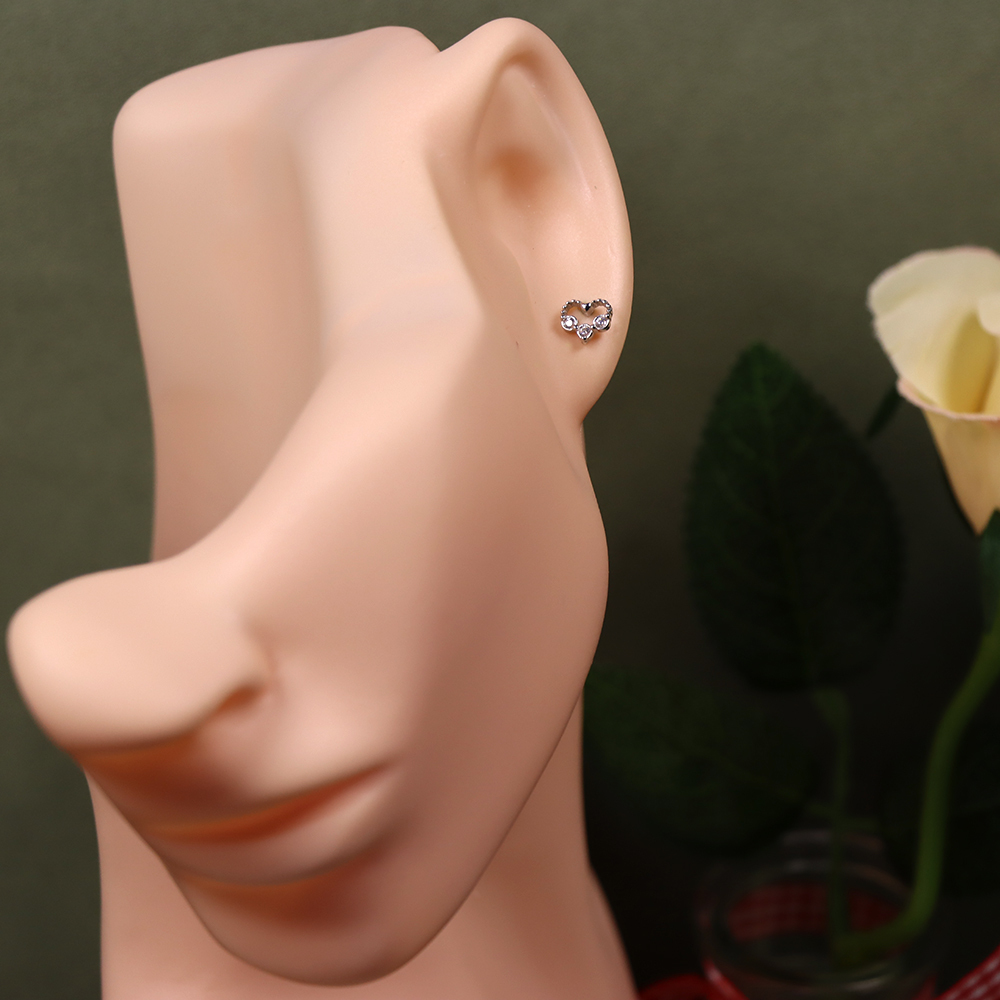 S925 Silver Heart Stud Earrings, Simple Diamond-Accented Ear Jewelry