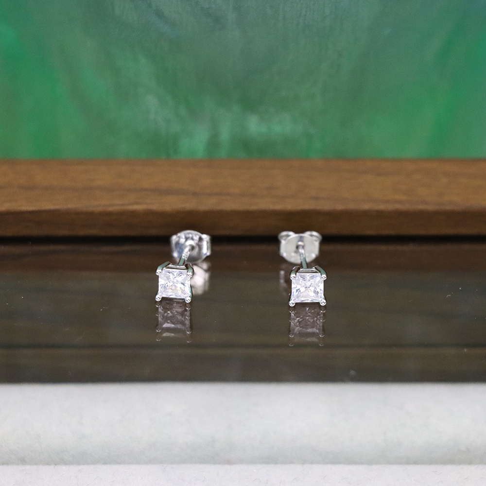 Solid 925 Sterling Silver Big Square Cubic Zirconia Stud Earrings – New Arrival